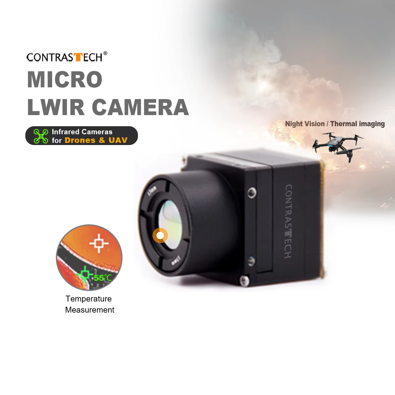 Thermal Imager Drone Gimbal - 640x512 LWIR بدون مصراع التصوير الحراري
